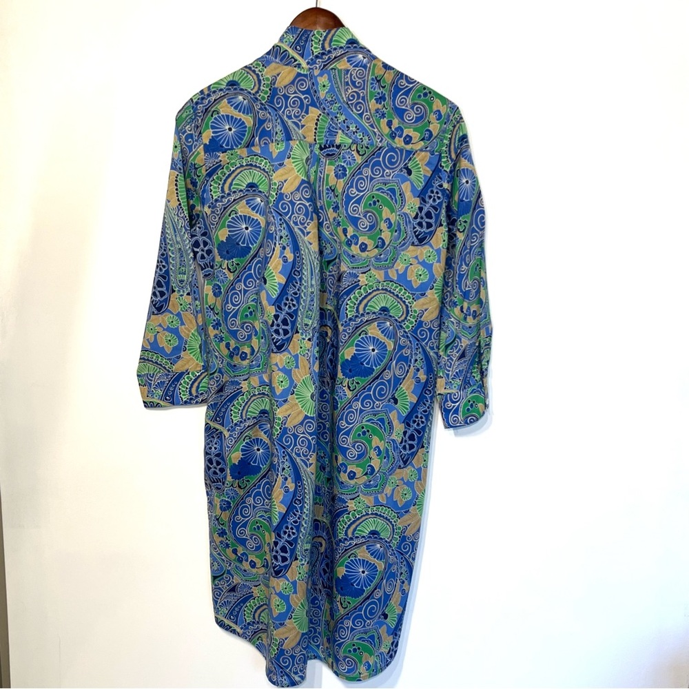 J McLaughlin paisley shirt dress long sleeve cotton preppy business casual Small - Picture 6 of 8